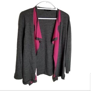 Lafayette 148 Cardigan Women's Large Pink Gray Open Front Sweater 100% Wool